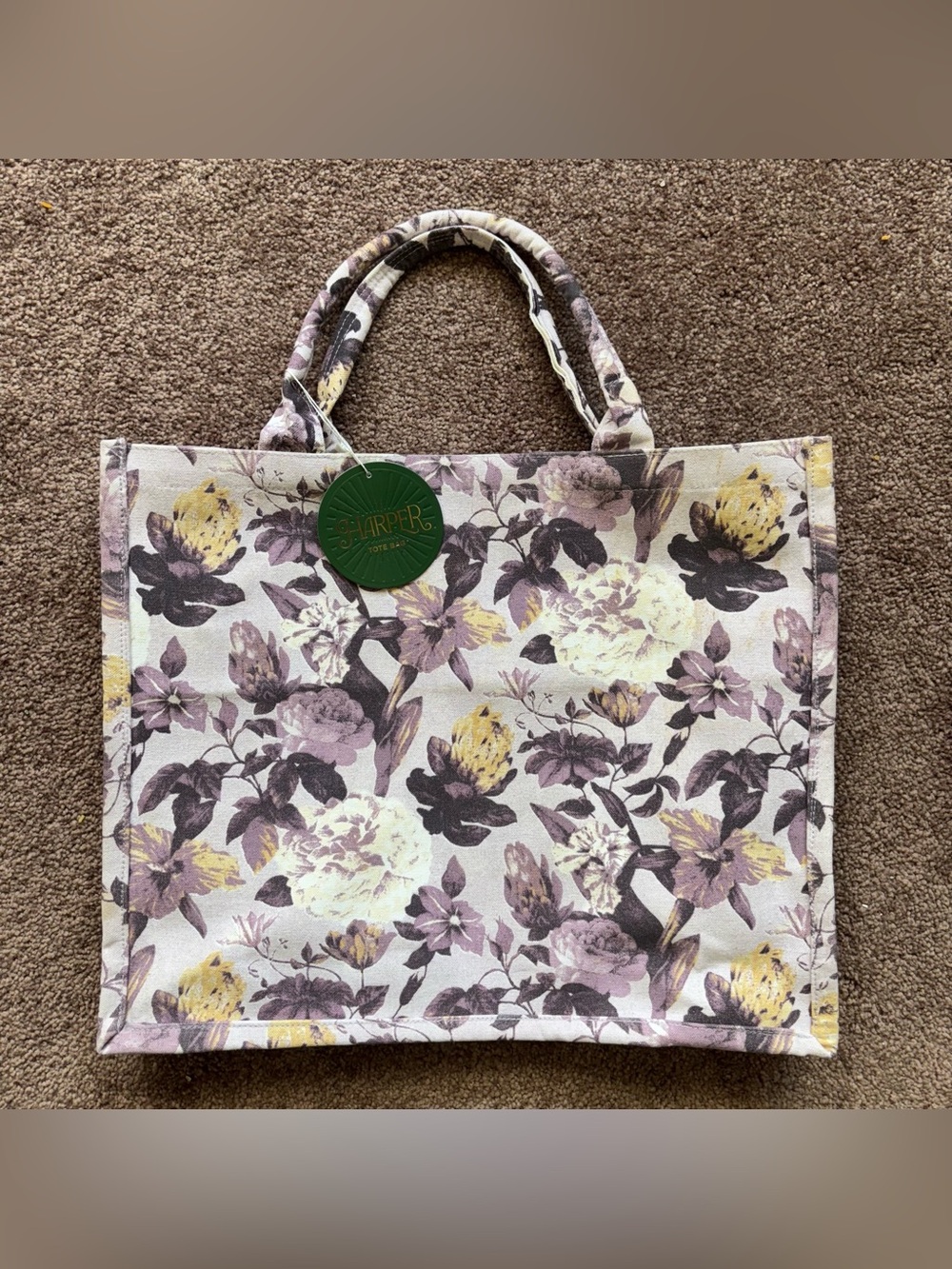 Floral Canvas Tote Bag in Lavender and Yellow